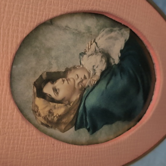 Vintage Rare Beautiful MCM Pink and Gold Framed Mother And Baby Art - Picture 4 of 8